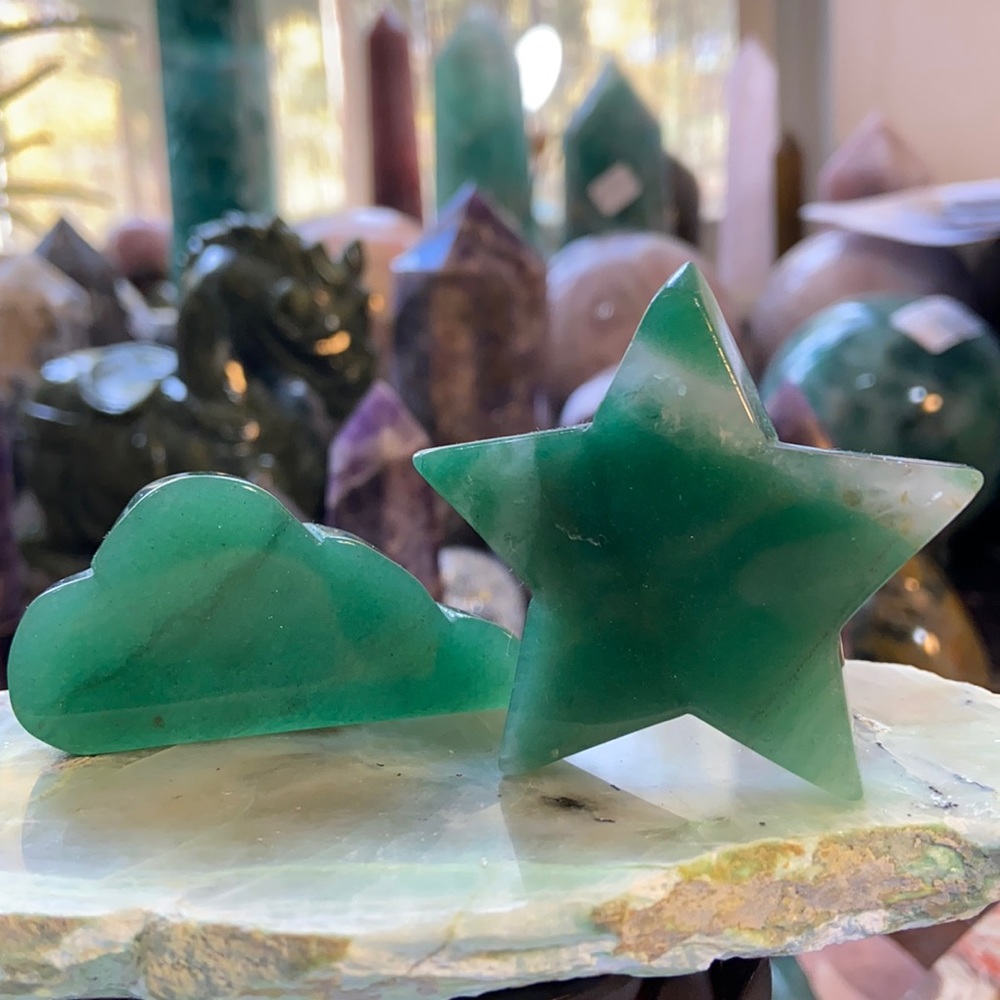 Green Aventurine Crystal Star And Moon Carvings!